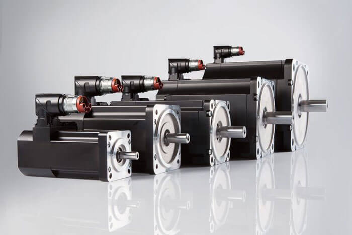 Five different sized servomotors next to each other