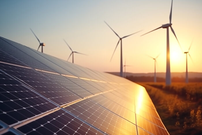 Solar panels and wind turbines