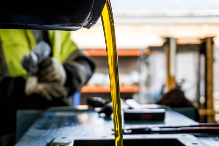 gearbox on-site service Close-up of gear oil